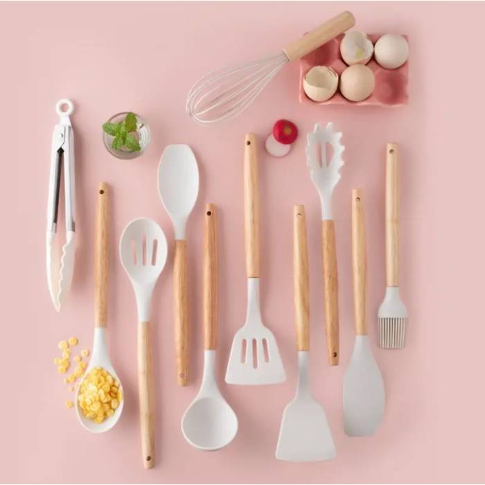 Набір силіконових кухонних речей 19 предметів Білий Kitchen Set Кухонний набір з дощечкою