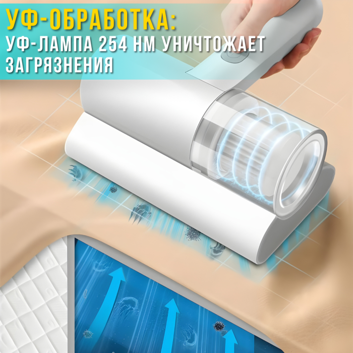 Портативный аккумуляторный пылесос для мебели и матрасов с УФ-обработкой