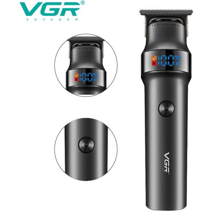 Акумуляторна машинка для стрижки з LED дисплеєм та 3 насадками VGR V-991 Чорна