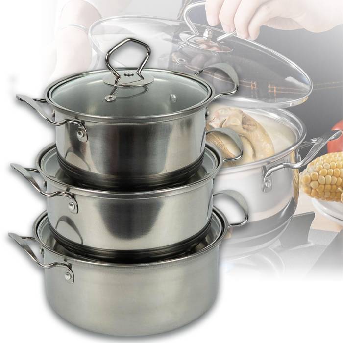 Набір 3-х штук каструль із кришками із нержавіючої сталі Classic Soup Pot 898-4