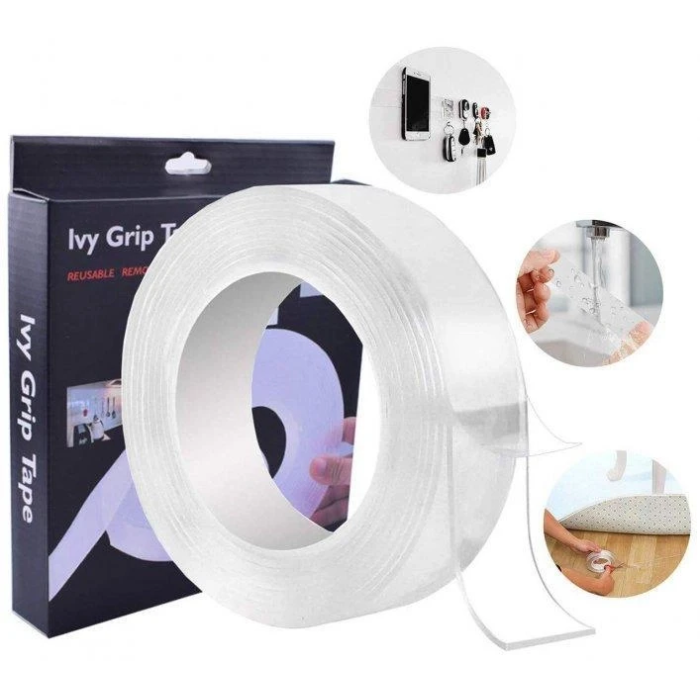 Багаторазовий двосторонній кріпильний скотч Ivy Grip Tape 3 м Нано стрічка прозора