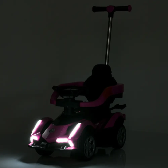 Каталка-толокар 3 в 1 Lamborghini з батьківською ручкою та мотором на 18W Bambi M 5781EBLR-8 Рожевий