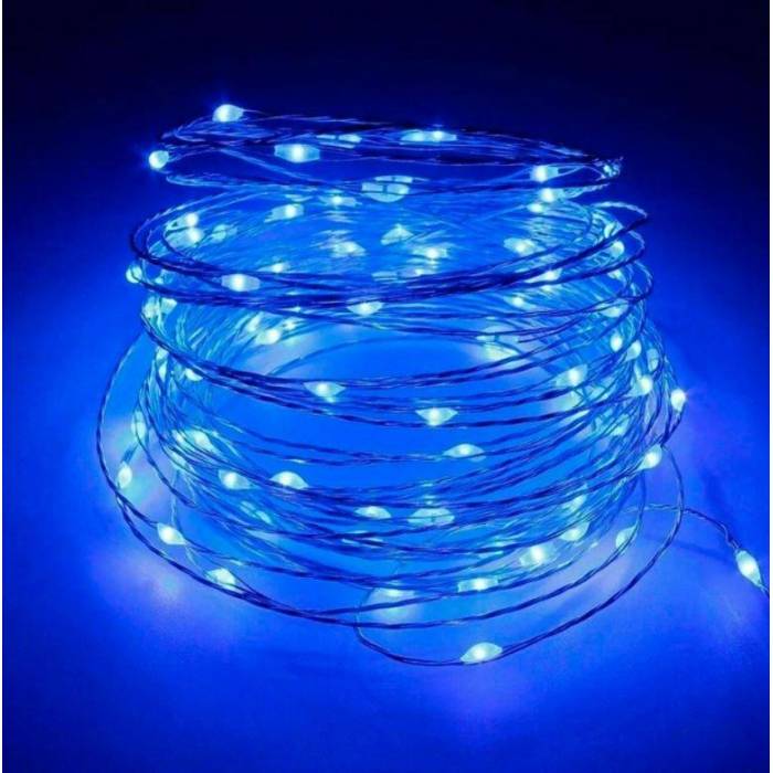 Светодиодная LED Гирлянда-нитка «Капли росы» на батарейках 3 м Синий