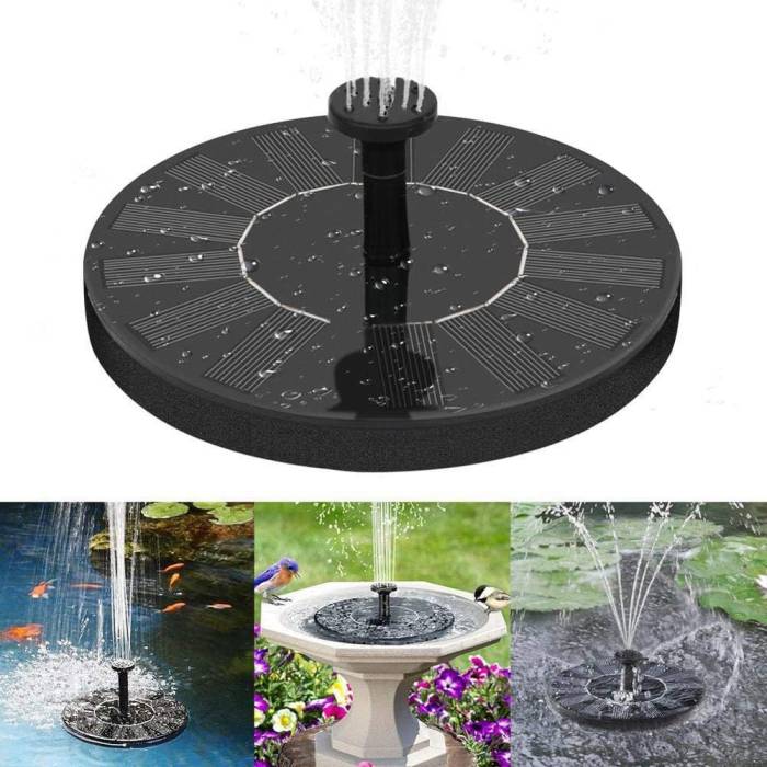 Плавающий садовый фонтан с солнечной панелью и разными насадками Solar Fountain