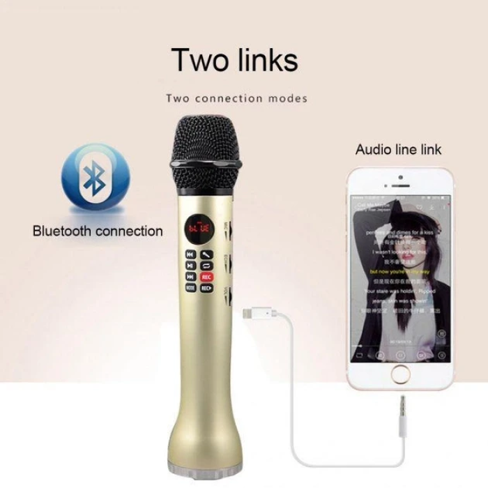 Портативний бездротовий Bluetooth Мікрофон 598 L598 караоке з екраном Bluetooth і потужним динаміком Золотий