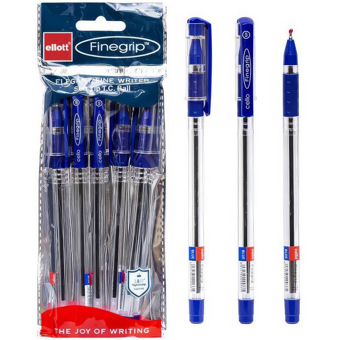 Шариковая масляная ручка 0.5 мм с синей пастой Cello FINEGRIP Упаковка 5 шт.