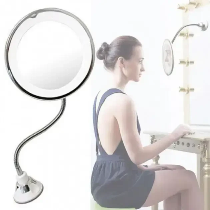 Кругле дзеркало для макіяжу Flexible на присосці з LED підсвічуванням на гнучкій ніжці та збільшенням 10Х WO-30