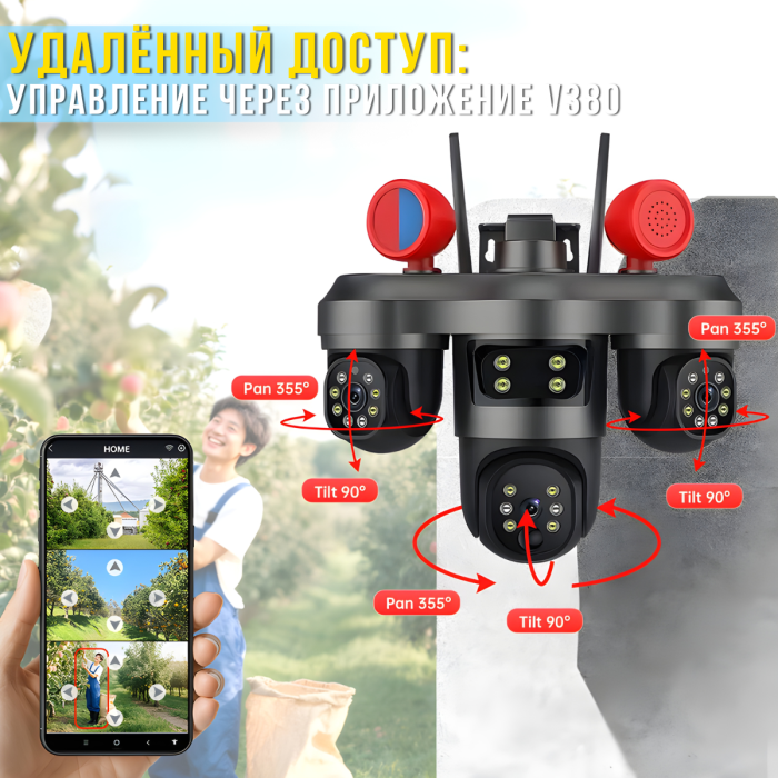 4G Камера видеонаблюдения 3 объектива с солнечной панелью и двусторонней связью VN 404