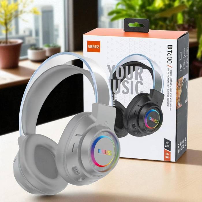 Накладные Bluetooth наушники с шумоподавлением и RGB-подсветкой BT600 Белый