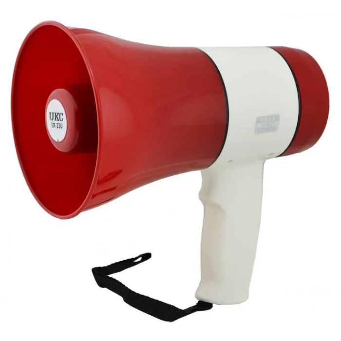 Акумуляторний гучномовець із записом голосу Megaphone UKC ER-22 Потужний рупор складний 15 Вт Біло-Червоний