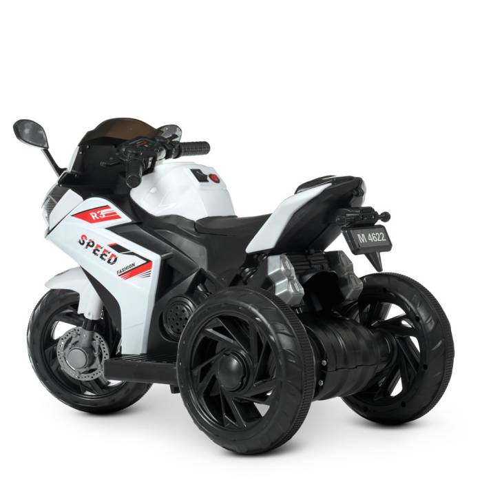 Трехколесный детский мотоцикл на аккумуляторе Yamaha с музыкой и световыми эффектами Bambi M 4622-1 Белый