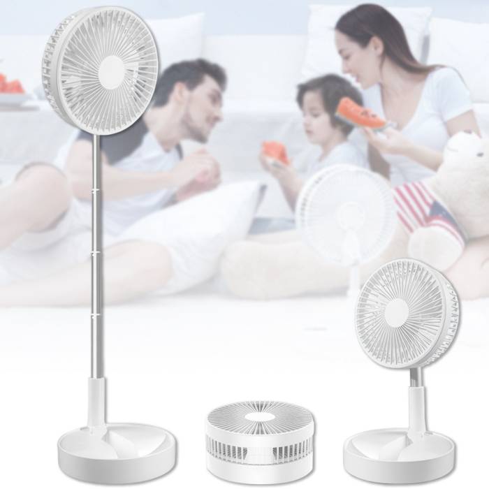 Складной телескопический вентилятор на аккумуляторе с 3 скоростями Folding Fan Белый