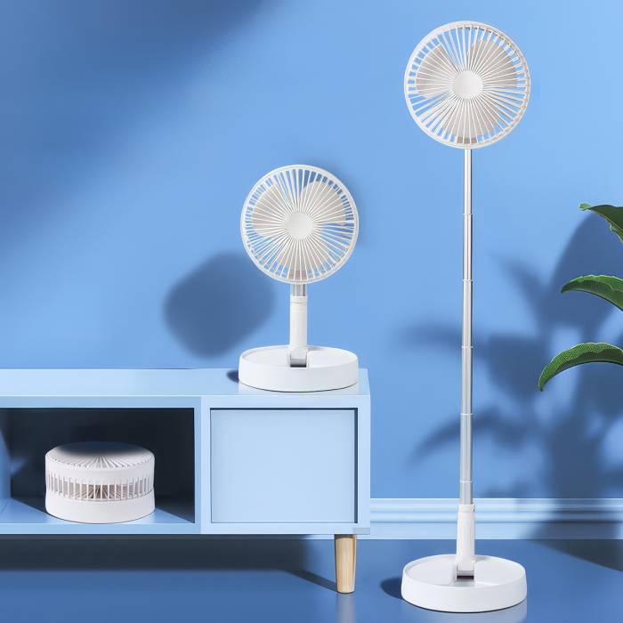 Складной телескопический вентилятор на аккумуляторе с 3 скоростями Folding Fan Белый