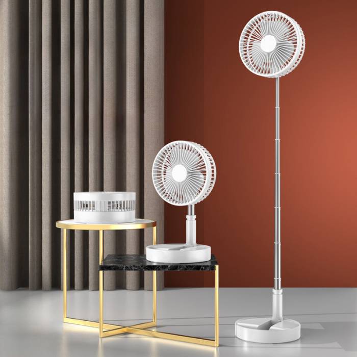 Складной телескопический вентилятор на аккумуляторе с 3 скоростями Folding Fan Белый
