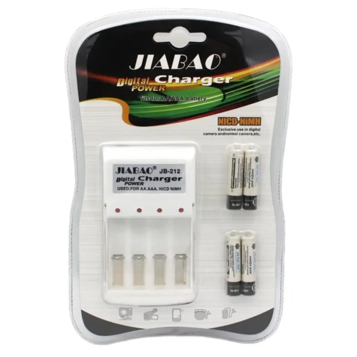 Комплект зарядний пристрій АА JIABAO JB-212 з 4 Акумуляторами Ni-MH AA 1.2V 2500mAh Ni-MH 1.2V 2500mAh