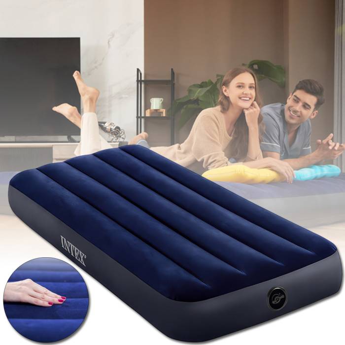 Велюровый надувной матрас 191x76x25 см для отдыха и сна Intex 64756 Синий