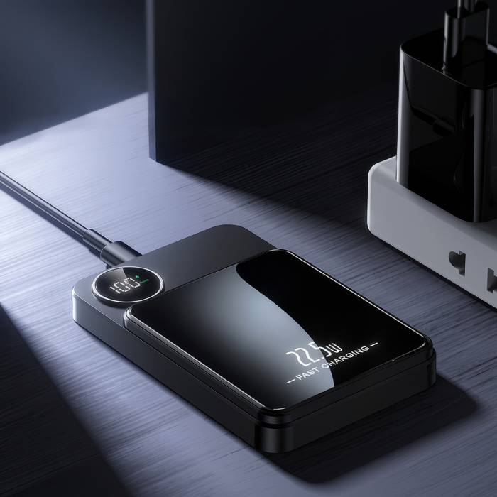 Повербанк с беспроводной зарядкой MagSafe и дисплеем PowerBank Q9 10000 mAh Черный