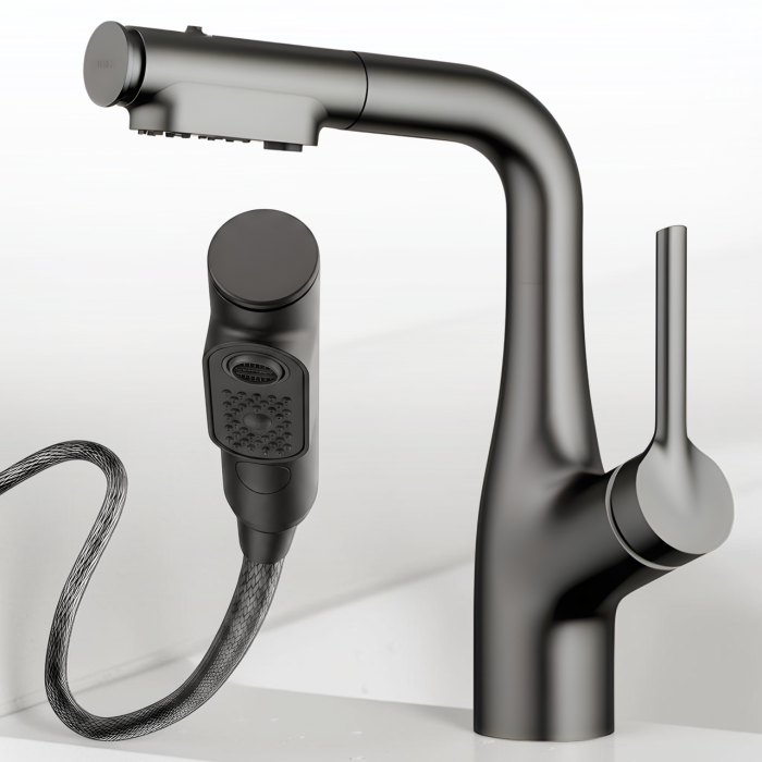 Кухонний змішувач із висувним виливом та поворотом на 360° Faucet CR-8429 Чорний