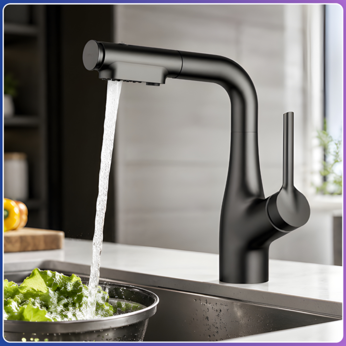 Кухонний змішувач із висувним виливом та поворотом на 360° Faucet CR-8429 Чорний