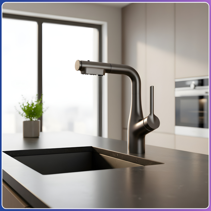 Кухонний змішувач із висувним виливом та поворотом на 360° Faucet CR-8429 Чорний