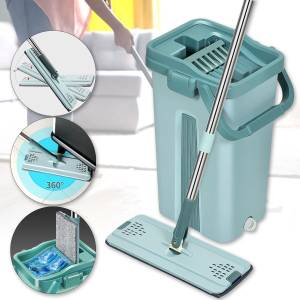 Швабра ледащо з двосекційним відром на 10 л з автоматичним віджимом Scratch Cleaning Mop Бірюзовий
