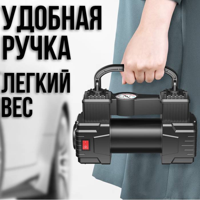 Автомобільний компресор з монометром та живленням від прикурювача Air pump 12V Чорний