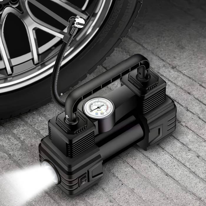 Автомобільний компресор з монометром та живленням від прикурювача Air pump 12V Чорний