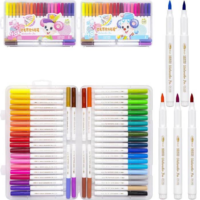 Фломастер – кисточка из 48 цветов на водной основе в пластиковом боксе Water color pen 228-48