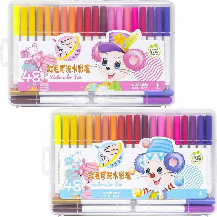 Фломастер – кисточка из 48 цветов на водной основе в пластиковом боксе Water color pen 228-48