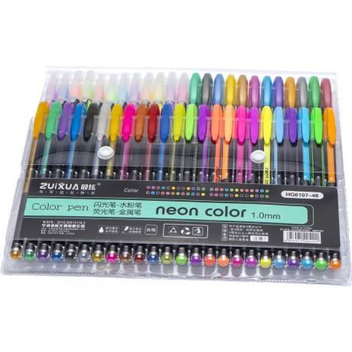 Набір неонових глітерних гелевих ручок 48 кольорів Neon color HG6107-48 1 упаковка 1 шт