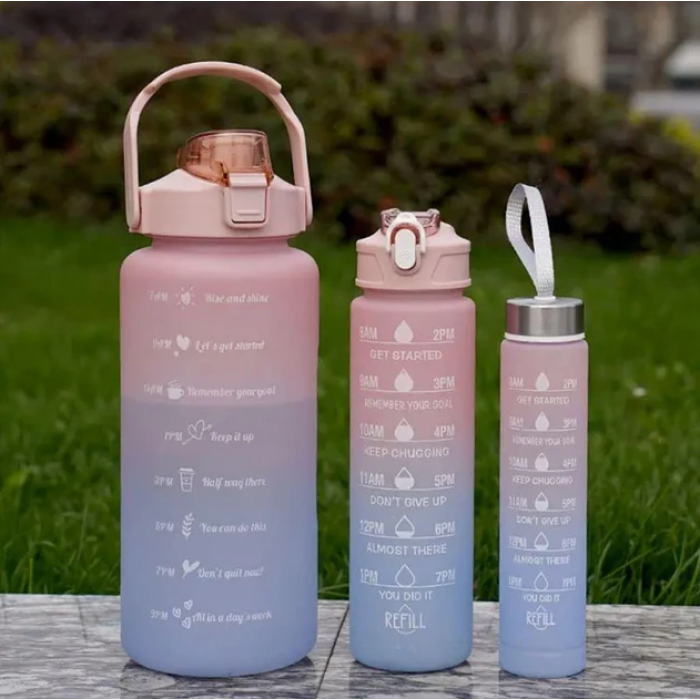 Пляшка для води 3 в 1 Bottle AND264 Рожево-блакитна Комплект із 3 спортивних пляшок для води