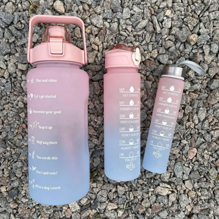 Пляшка для води 3 в 1 Bottle AND264 Рожево-блакитна Комплект із 3 спортивних пляшок для води