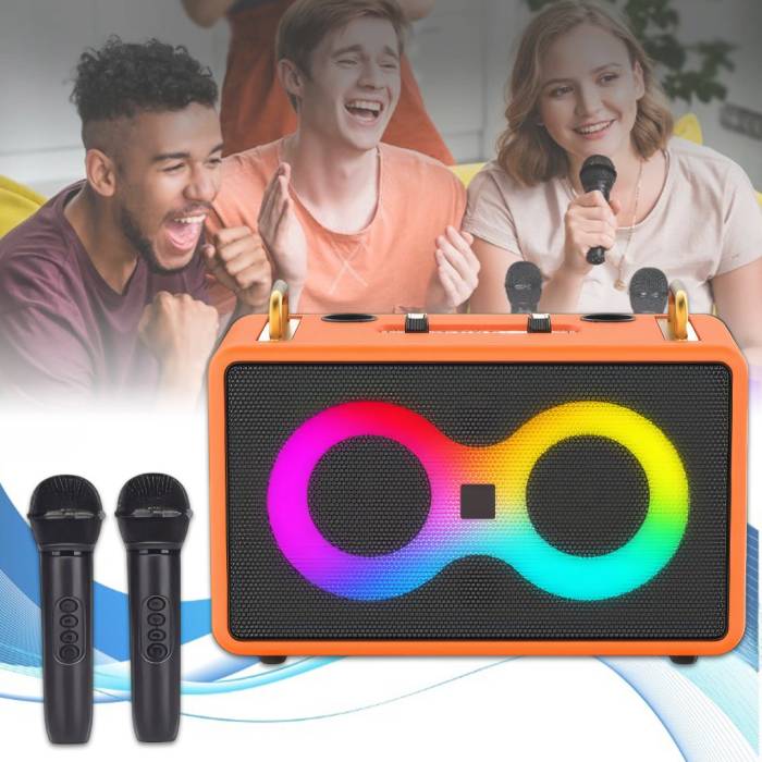 Музична колонка з двома бездротовими мікрофонами SP-240924-2 RGB Bluetooth
