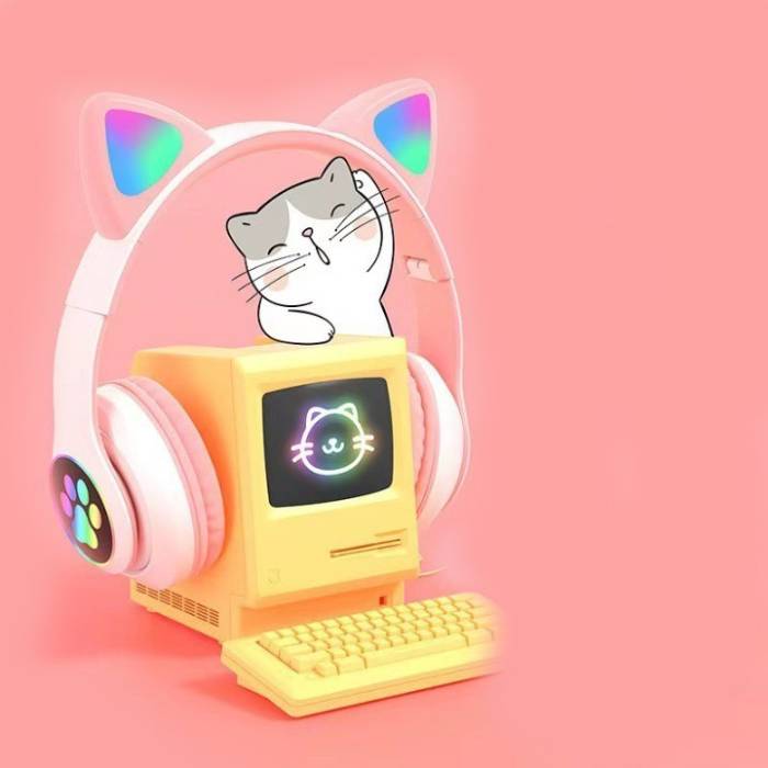 Бездротові накладні Bluetooth навушники Cat Ear STN-28 Навушники з вушками та підсвічуванням Велика упаковка