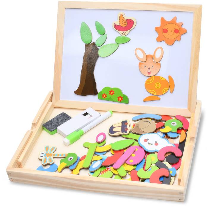 Детский развивающий центр-игрушка Tree Toys MD-0815 Деревянная магнитная доска с пазлами и для рисования