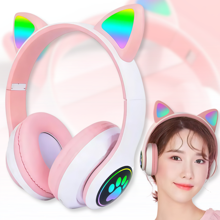 Накладные Bluetooth наушники с ушками и RGB-подсветкой STN-28