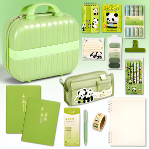 Великий подарунковий набір канцелярії у 3D валізі для школи та творчості "Панда" Зелений