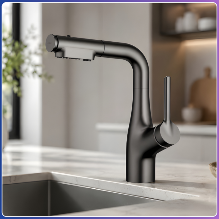 Кухонний змішувач із висувним виливом та поворотом на 360° Faucet CR-8429 Чорний
