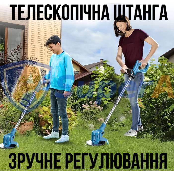 Акумуляторна Газонокосарка-Тріммер 48V з колесами та насадками для трави