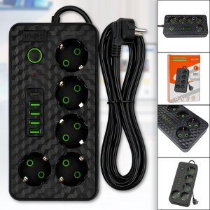 Мережевий фільтр-подовжувач 3м на 5 розеток із заземленням 4хUSB | Type-C 2505