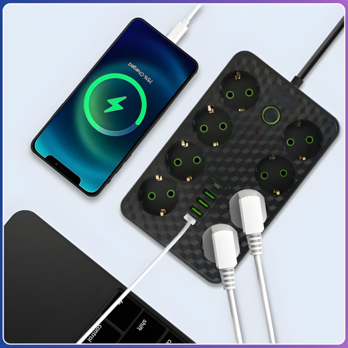 Мережевий фільтр-подовжувач 3м на 8 розеток з заземленням 4хUSB | Type-C 2528