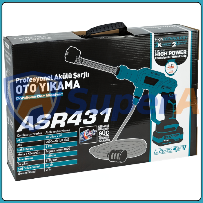 Аккумуляторная мойка высокого давления ASSUR ASR431 21V с двумя аккумуляторами