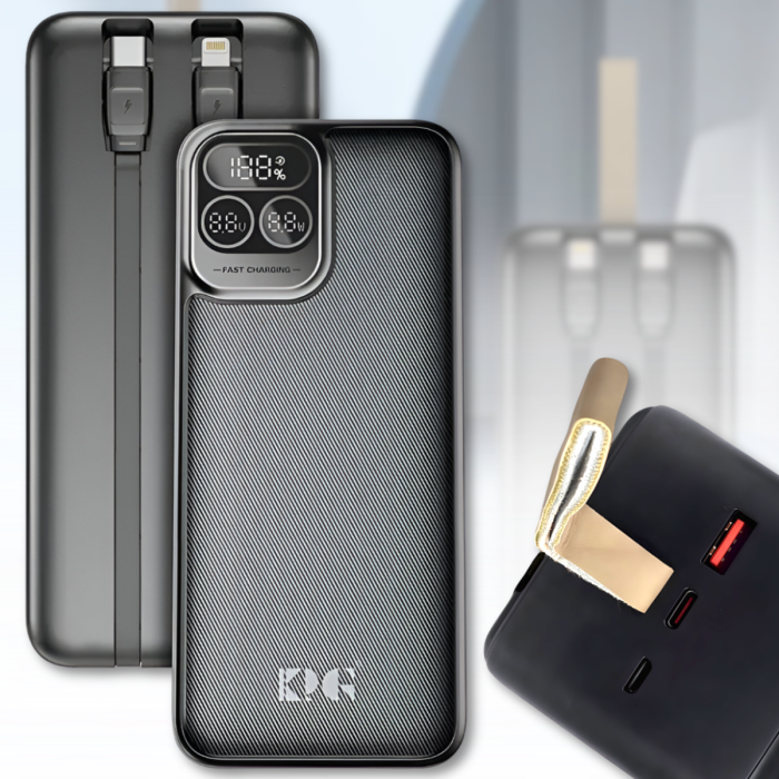 Повербанк 40000mAh с дисплеем и встроенными кабелями Type-C | Lightning KP KPG-401