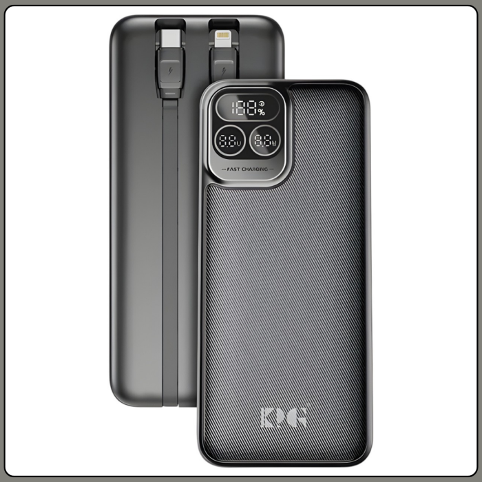 Повербанк 40000mAh с дисплеем и встроенными кабелями Type-C | Lightning KP KPG-401