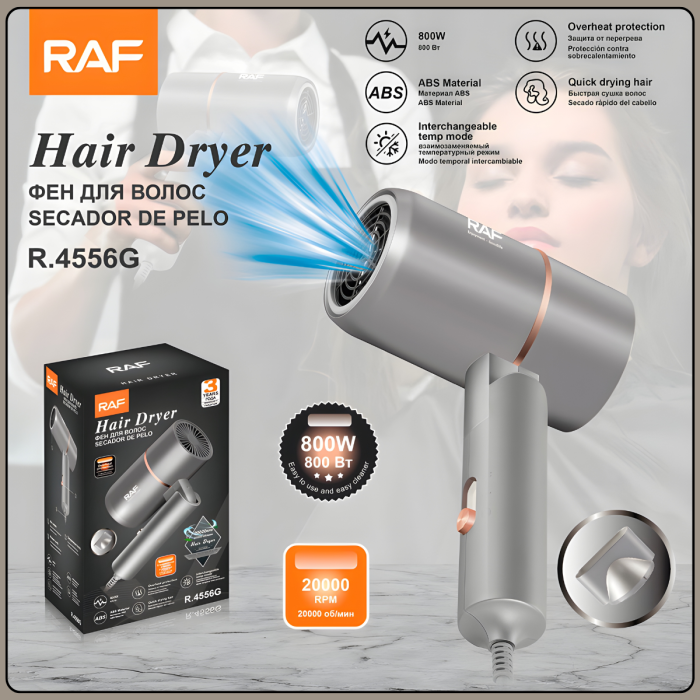 Складаний фен для волосся з двома температурними режимами RAF R.4556G 800W