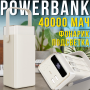 Повербанк на 40000 мАч з дисплеєм, вбудованими кабелями, ліхтариком та RGB-підсвічуванням Type-C | USBх2 Білий