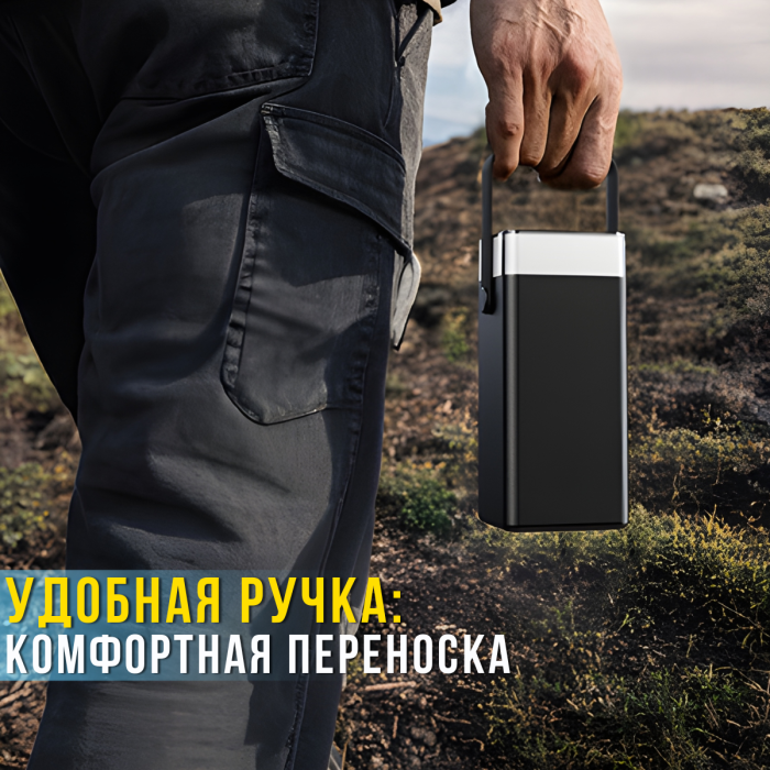 Повербанк на 40000 мАч з дисплеєм, вбудованими кабелями, ліхтариком та RGB-підсвічуванням Type-C | USBх2 Чорний