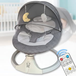 Електричний дитячий шезлонг-гойдалка з москітною сіткою, пультом ДУ та таймером Сірий