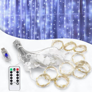 USB Гірлянда-штора "Роса" 3х3 метри 300 LED 8 режимів світіння Біле світло