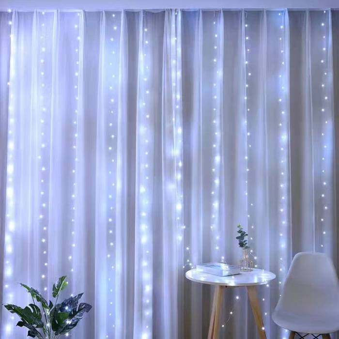 USB Гірлянда-штора "Роса" 3х3 метри 300 LED 8 режимів світіння Біле світло